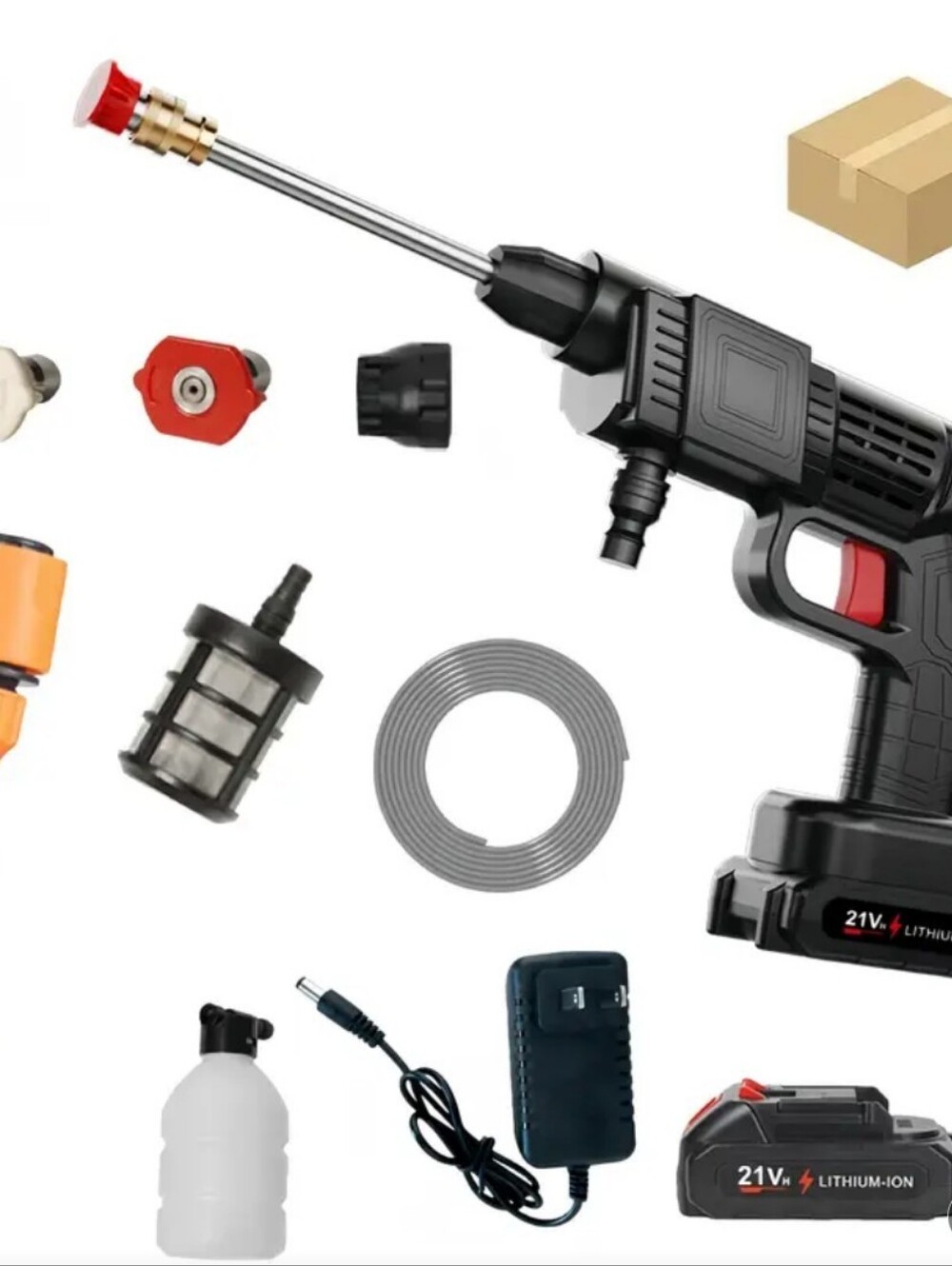 Cordless High-Pressure Washer Gun with Accessories - Black/Red